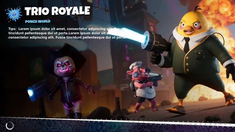 Trio royale loading screen with three characters opening fire
