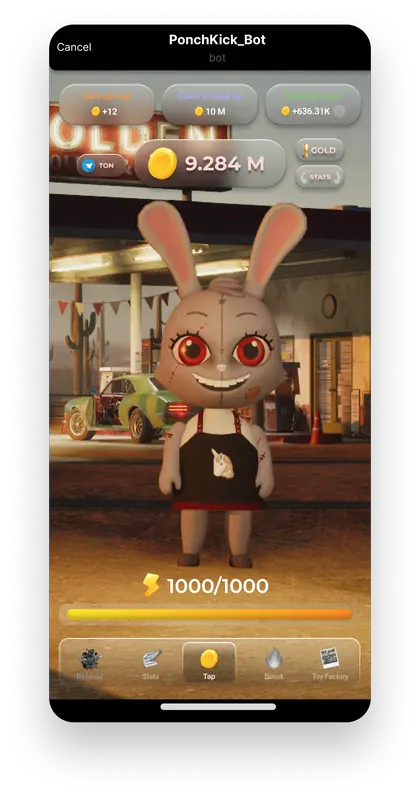 The bunny's room, with the coin balance and energy bar